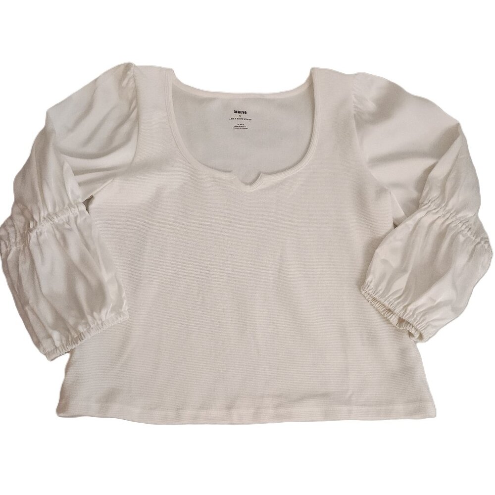 Anthropologie Maeve White Puff Sleeve Top L - Large - Picture 2 of 15
